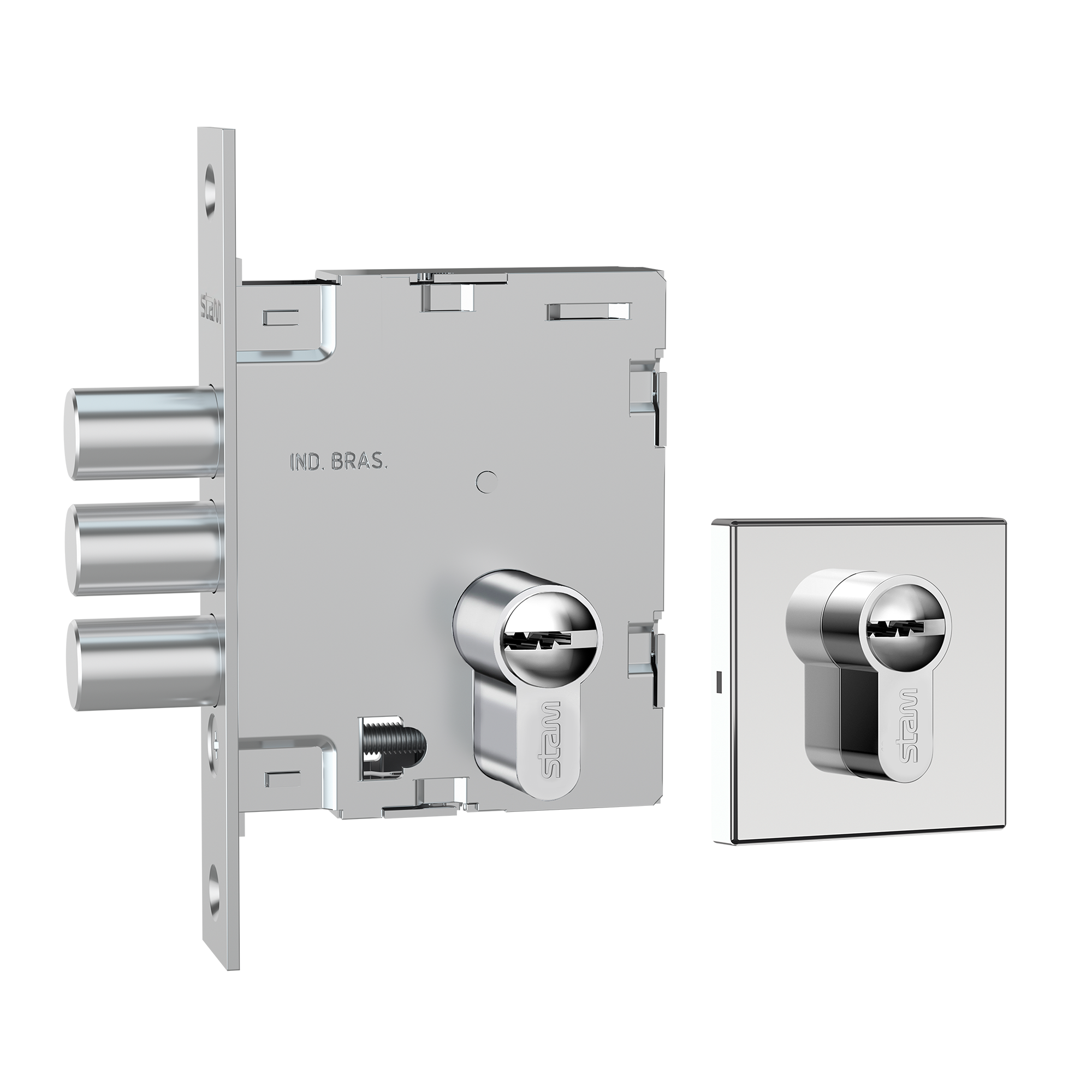 Fortinox Auxiliar - 3 Pinos - Multiponto - Inox Polido - Roseta Quadrada 2 - img01
