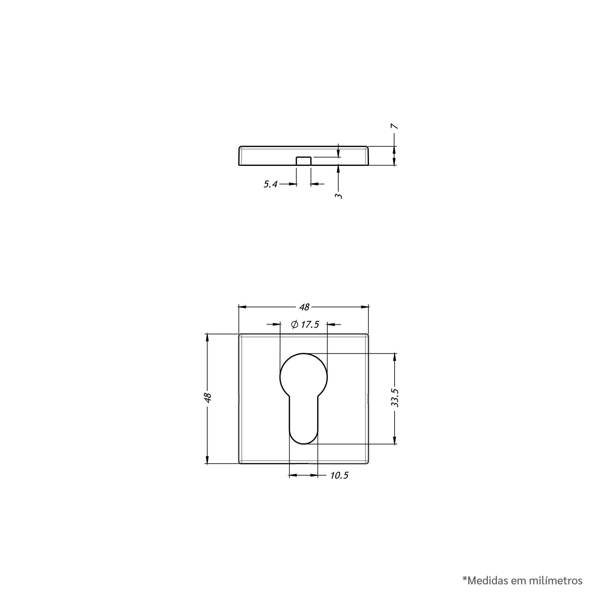 Desenho técnico - Roseta Quadrada - Fortinox - Externa