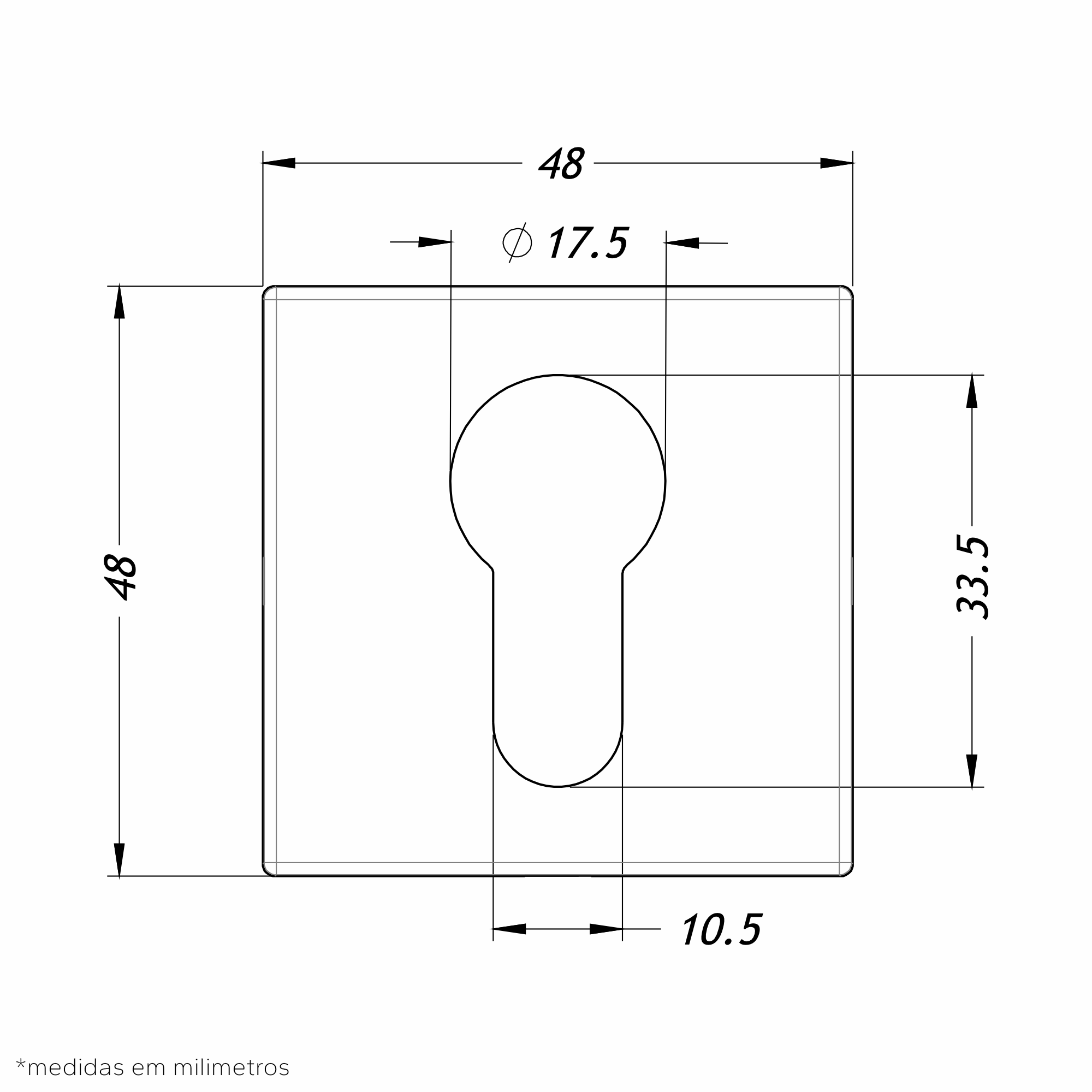 Desenho Técnico Roseta Quadrada Fortinox