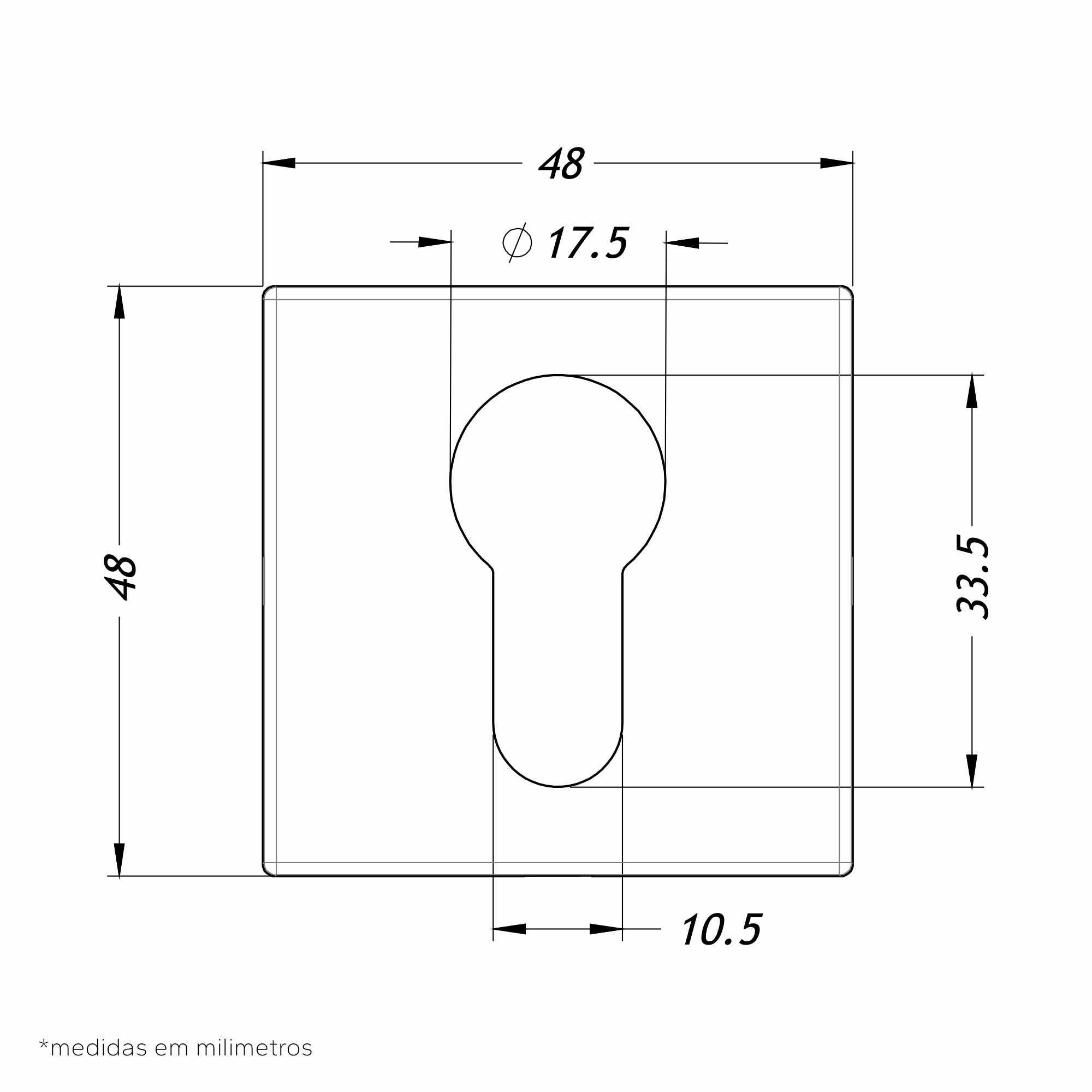 Desenho Técnico Roseta Quadrada Fortinox