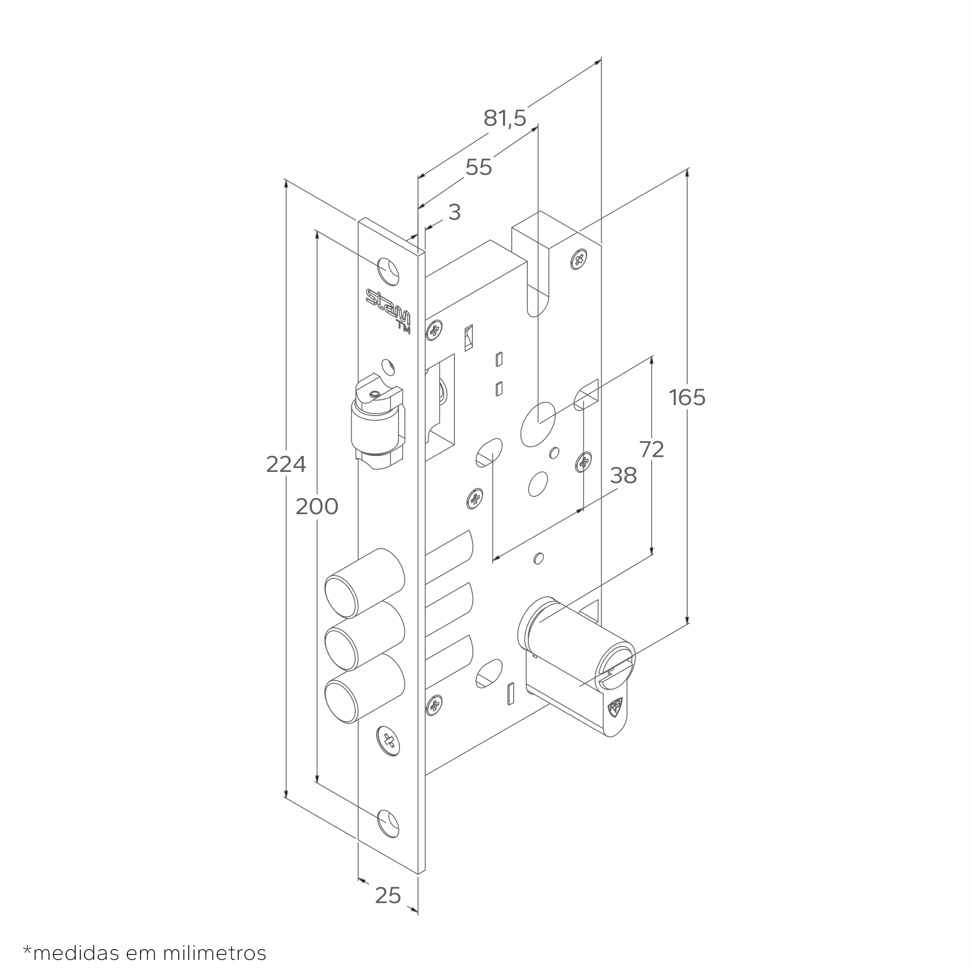 Desenho Técnico Trinco Rolete Ultra 3 Pinos