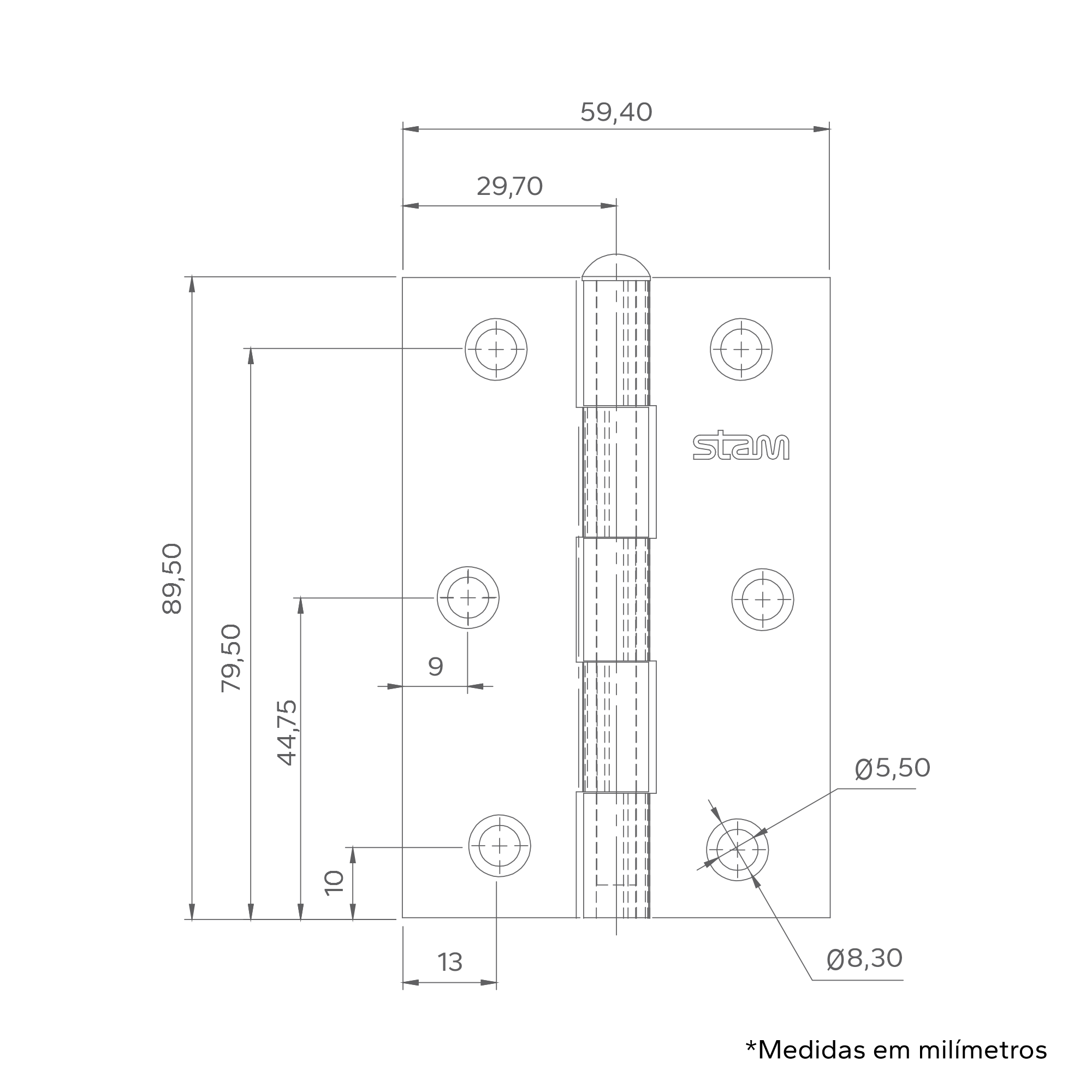 Dobradiça Pino Reversível Sem Anéis 3,5x 2 5.16 x1,5mm Reto